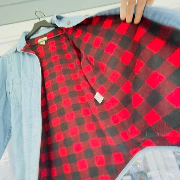 Vintage Woolrich Red Buffalo Check Checkered Fleece Lined Jean Jacket Coat Size - Picture 5 of 6